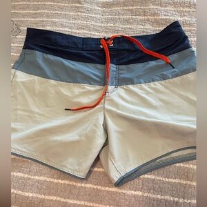 Men's Lands' End swim trunks mesh color block size 36 Like New blue